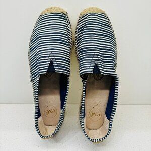 EXE Espadrille Nautical Navy White Striped Marine Shoes Flats  Boho Beachy Sz 41